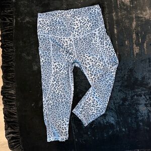 Blue Leopard Print Workout 3/4th Length Leggings
